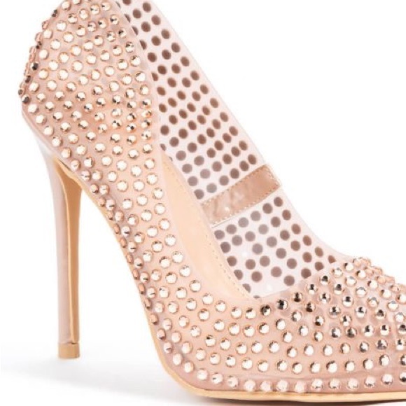 Azalea Wang Nude Ultra Glam Rhinestone High Heel Stiletto Pumps - Picture 2 of 4